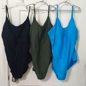 NWT Lot of 3 bathing suits same style blue black green xl